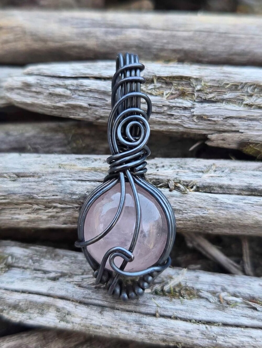 Rose Quartz Copper Wire Wrap Pendant Necklace